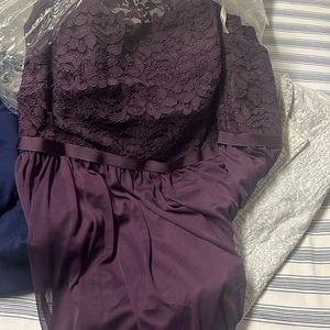 Size 18 one shoulder lace plum dress David’s bridal